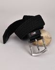 GIL Luxury Black Woven Stretch Men's Belt with Leather Detailing