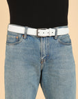GIL White Feather-Edge Men's Leather Belt | Wrinkle-free