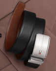 GIL Men's Reversible Auto-lock Leather Belt | Saffiano Wrinkle-free Leather