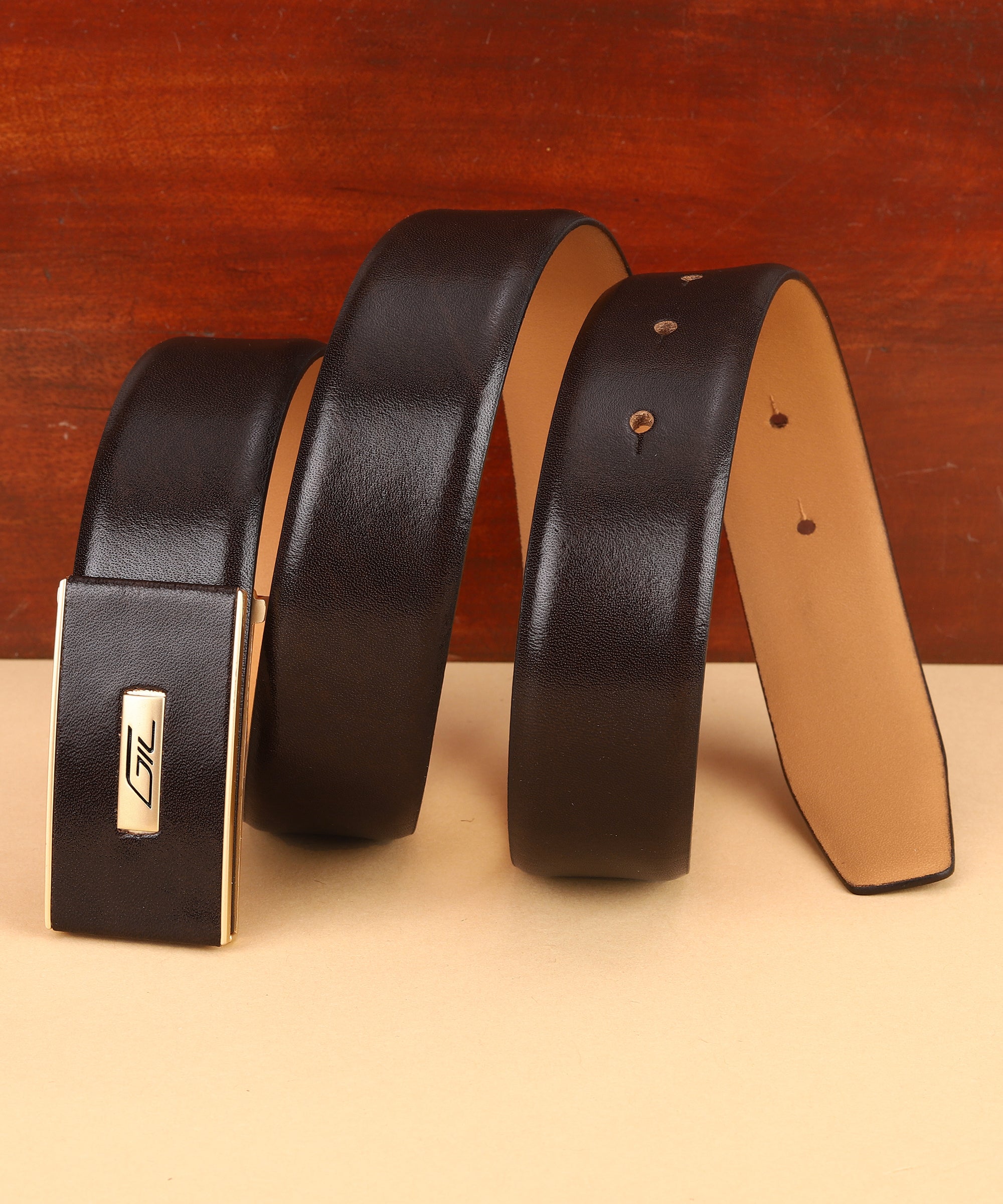 Brown Leather Belt, Wallet & Keychain Combo