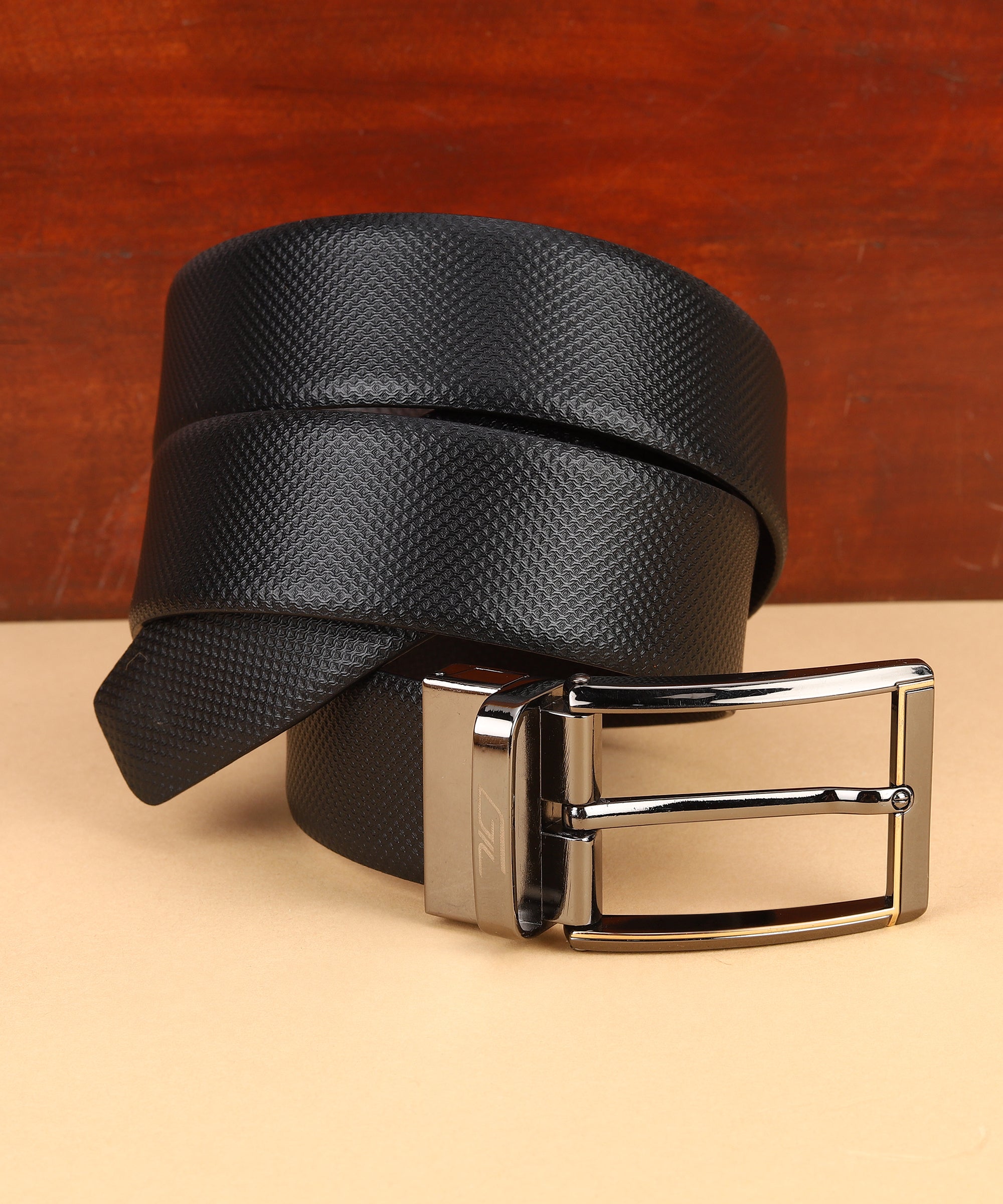 Black Leather Belt, Wallet & Keychain Combo