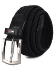GIL Luxury Black Woven Stretch Men's Belt with Leather Detailing