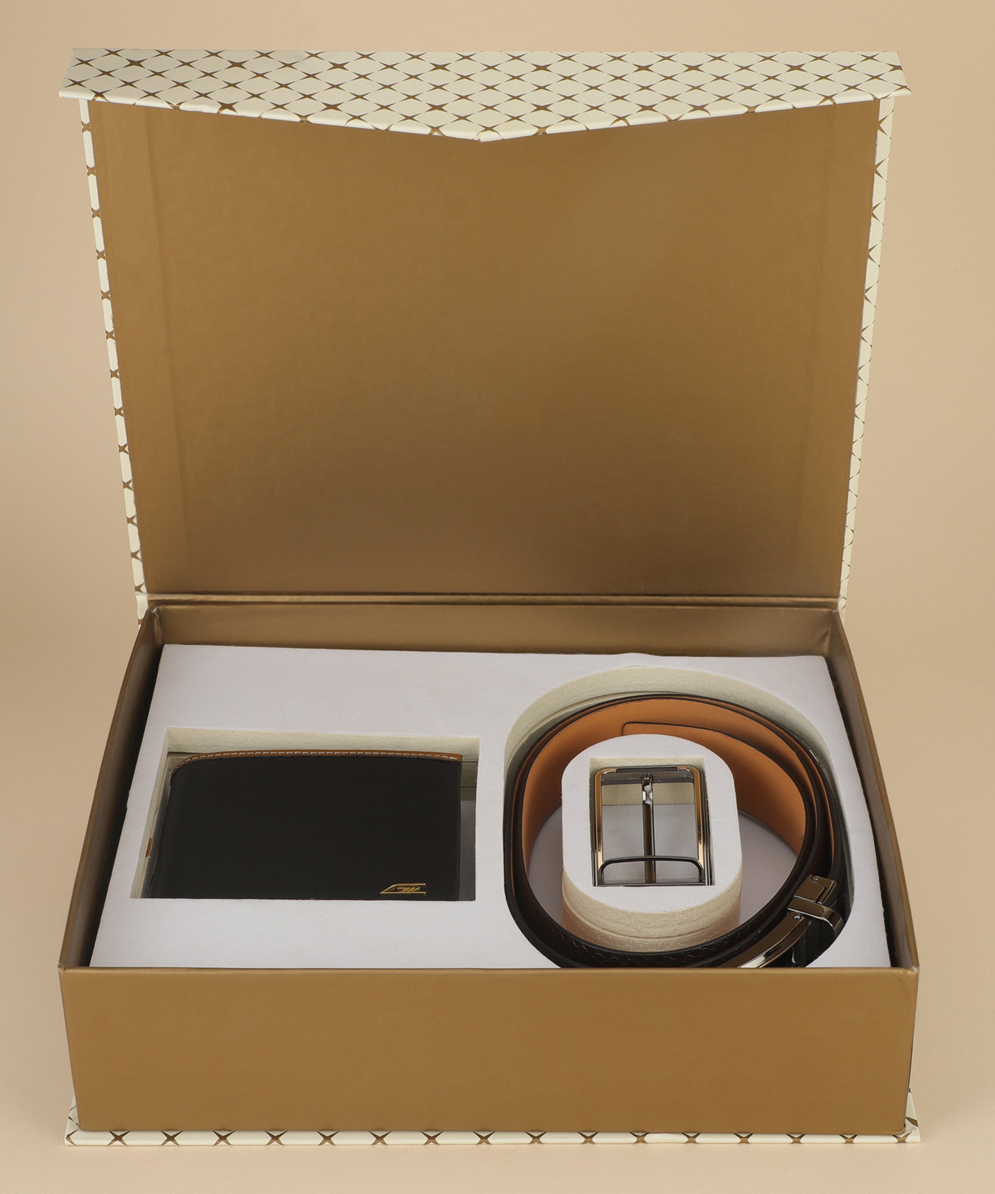 Tan Leather Belt, Wallet & Keychain Combo