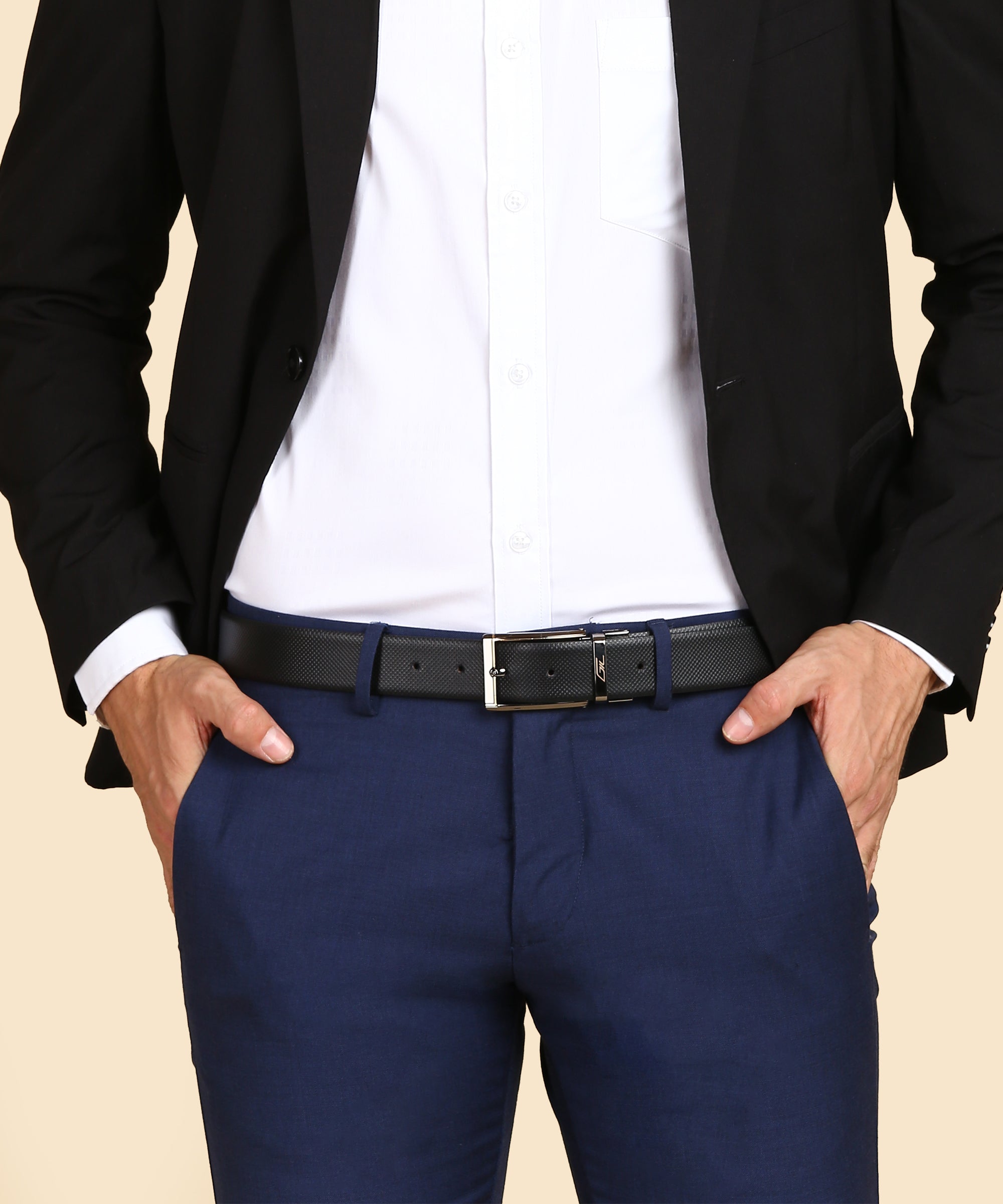Black Leather Belt, Wallet & Keychain Combo