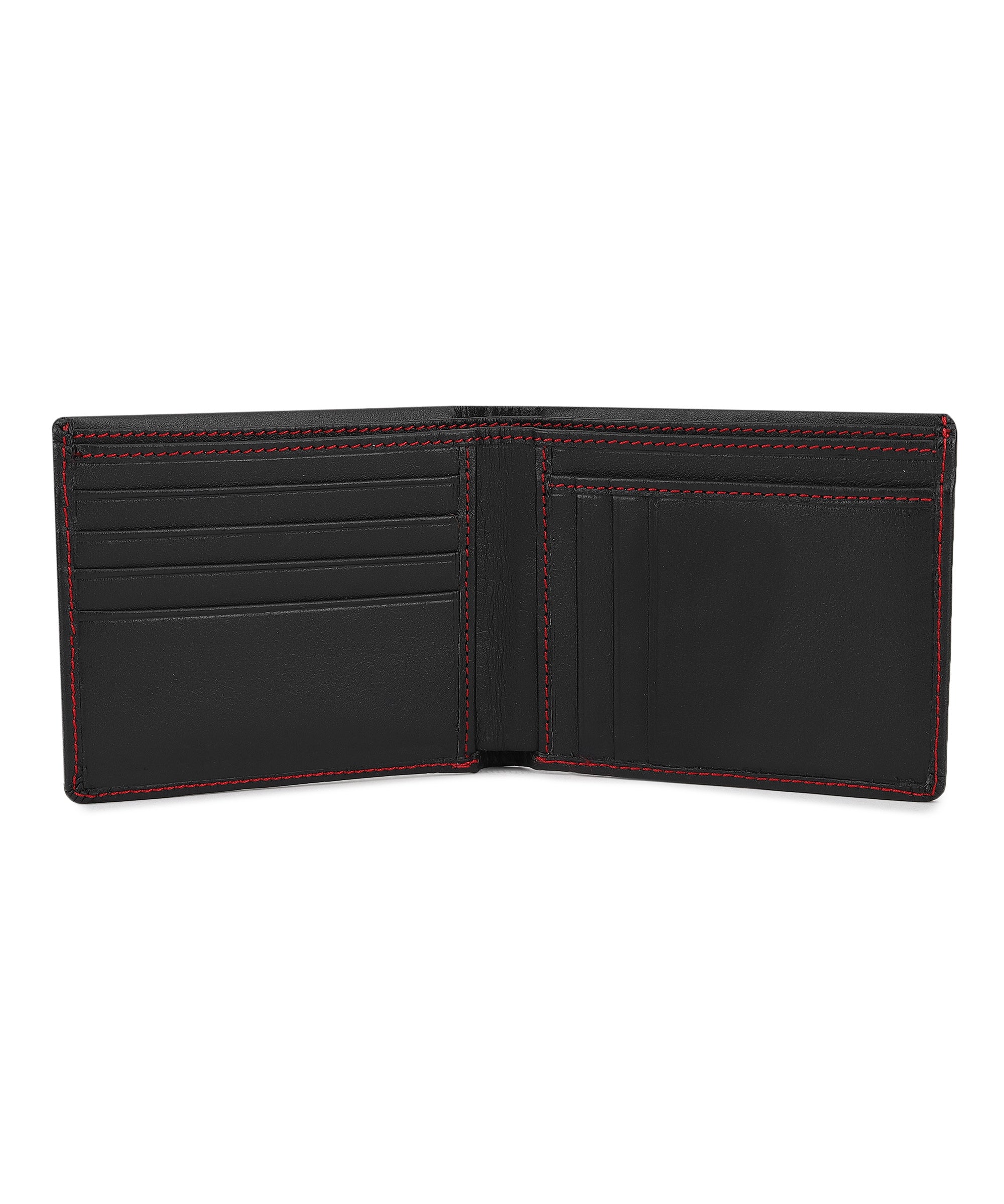 GIL Men's Bifold Leather Wallet with RFID | Black Full-Grain Leather | Red Stitching