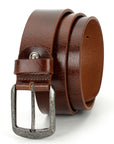 GIL Casual Men's Full-Grain Leather Belt with Antique Buckle | Waxy Marble