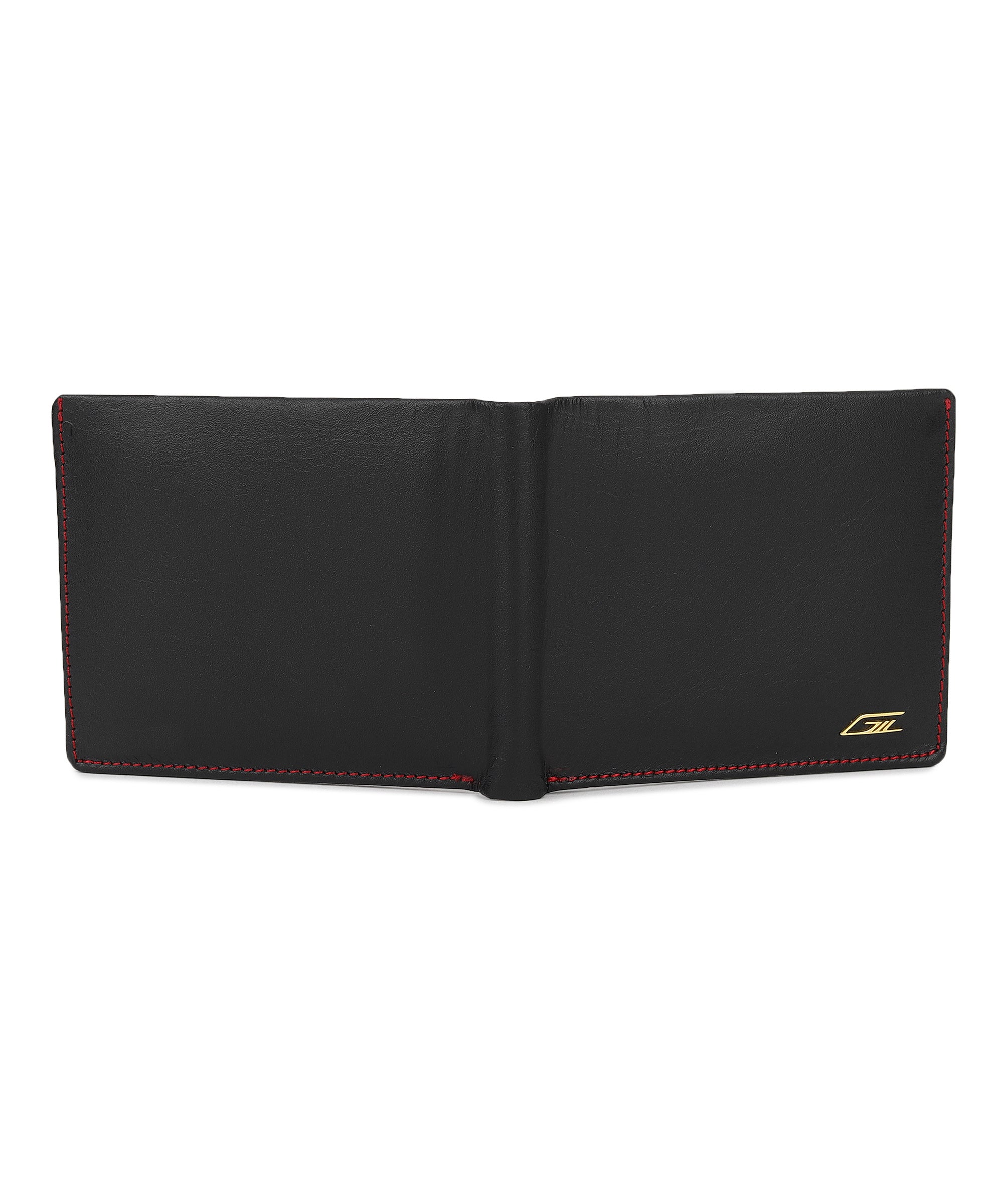 GIL Men's Bifold Leather Wallet with RFID | Black Full-Grain Leather | Red Stitching