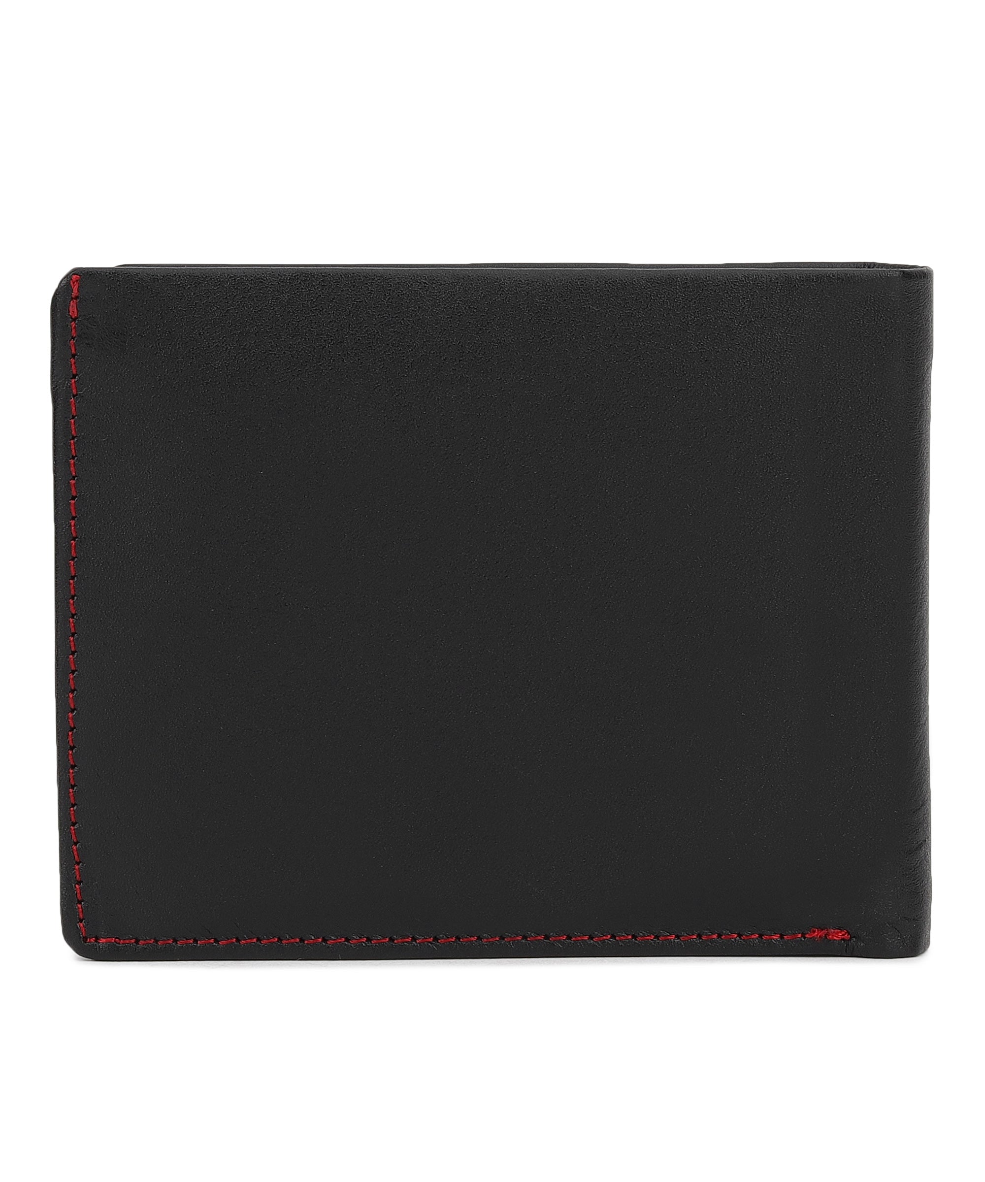 GIL Men's Bifold Leather Wallet with RFID | Black Full-Grain Leather | Red Stitching