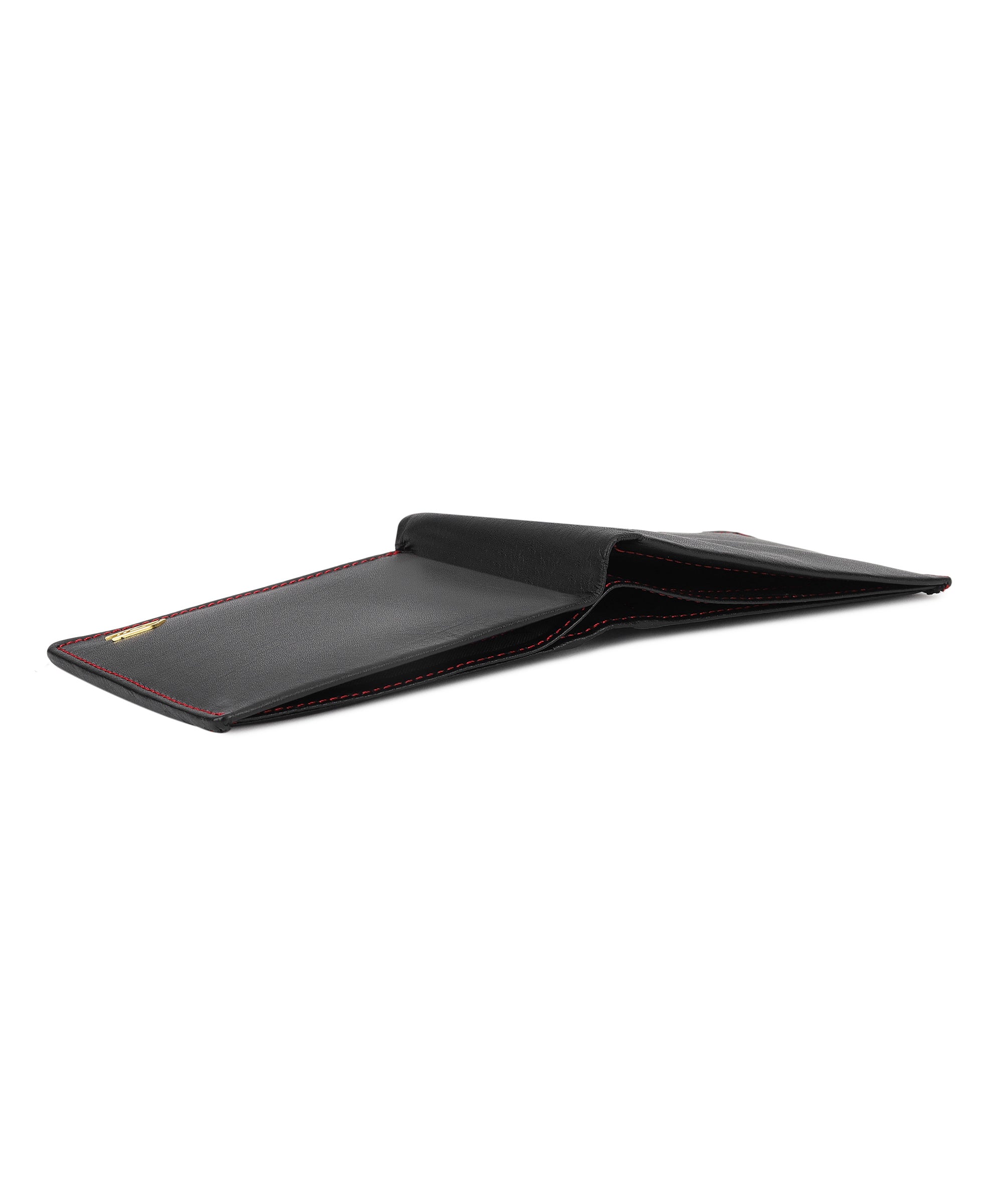 GIL Men's Bifold Leather Wallet with RFID | Black Full-Grain Leather | Red Stitching