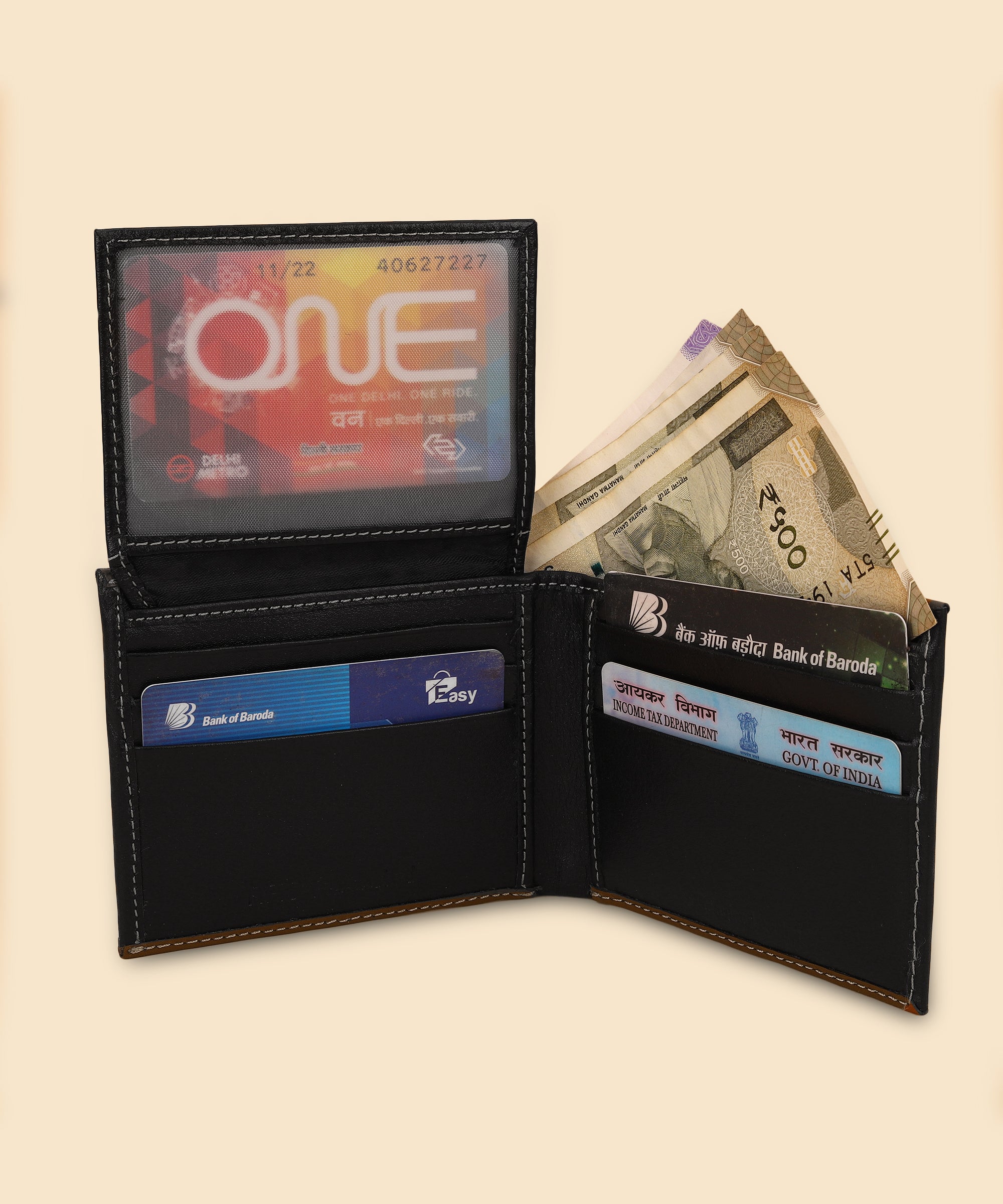 GIL Men's Black Leather Wallet | Photo-id & Over flap | FVOF-03