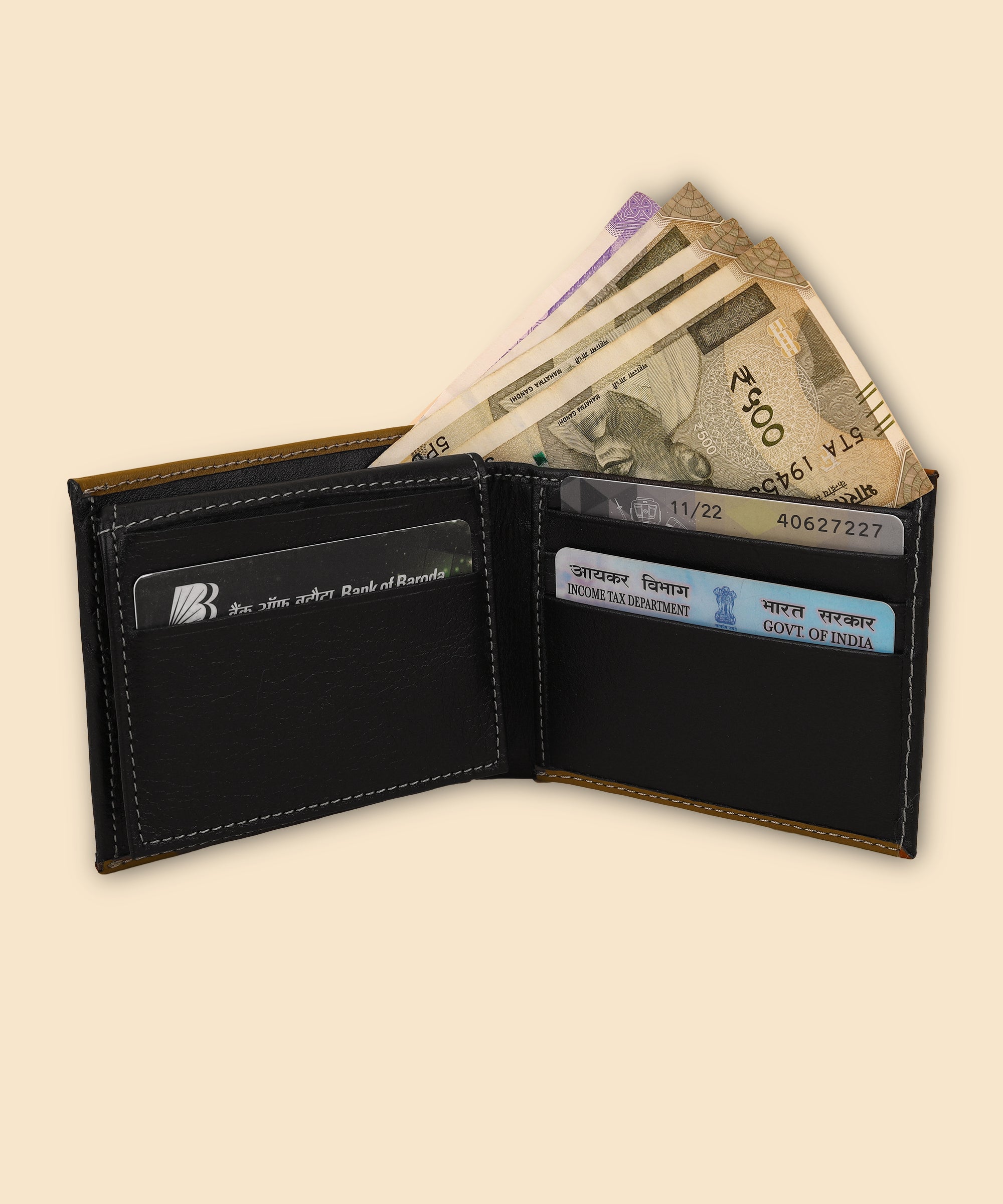 GIL Men's Black Leather Wallet | Photo-id & Over flap | FVOF-03