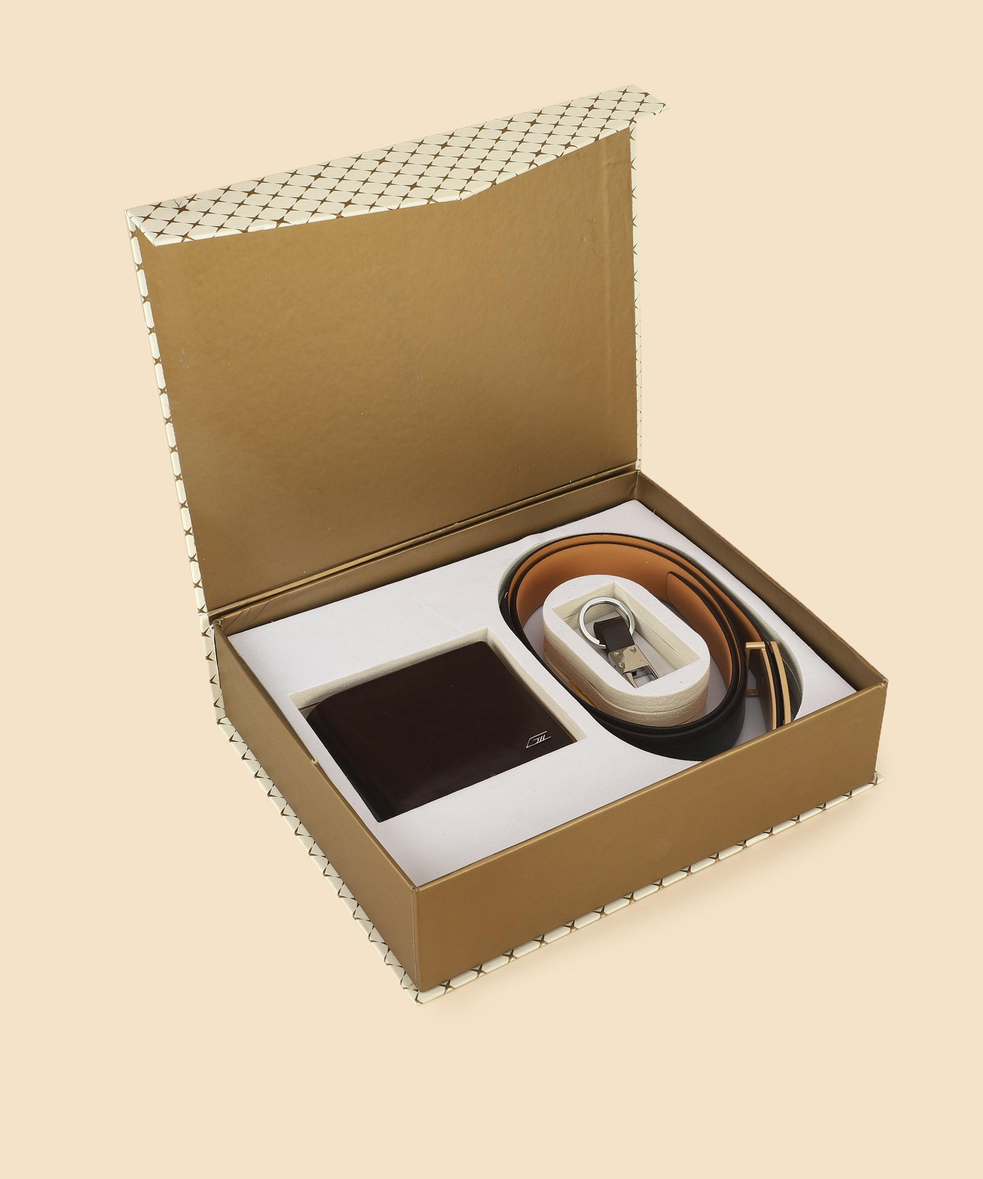 Brown Leather Belt, Wallet & Keychain Combo