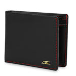 GIL Men's Bifold Leather Wallet with RFID | Black Full-Grain Leather | Red Stitching