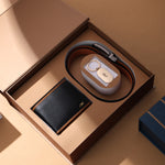 GIL Men’s Black Leather Gift Set – Belt, Wallet & Keychain