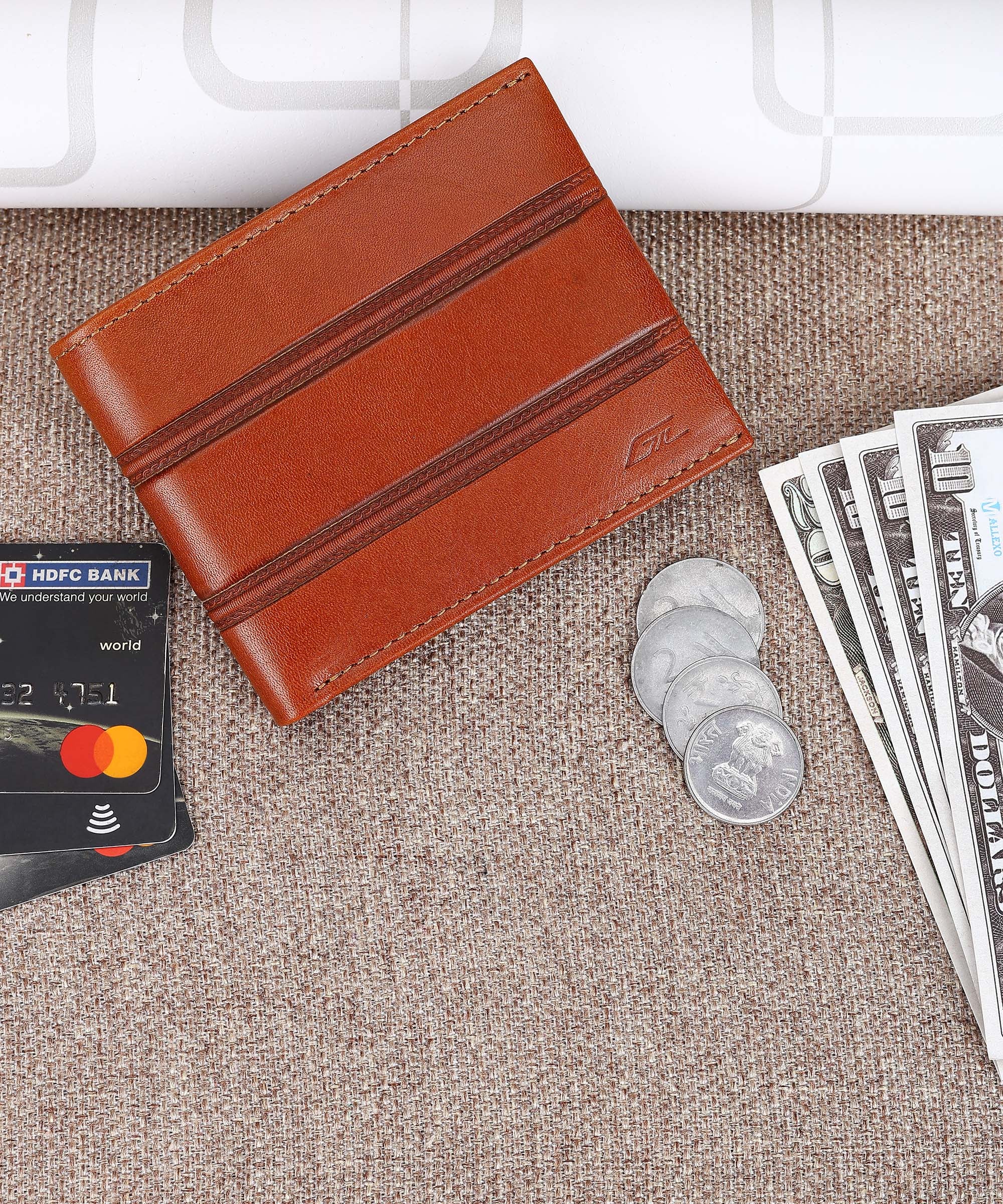 GIL Men's Bifold Leather Wallet with RFID | Embossed Full-Grain Leather