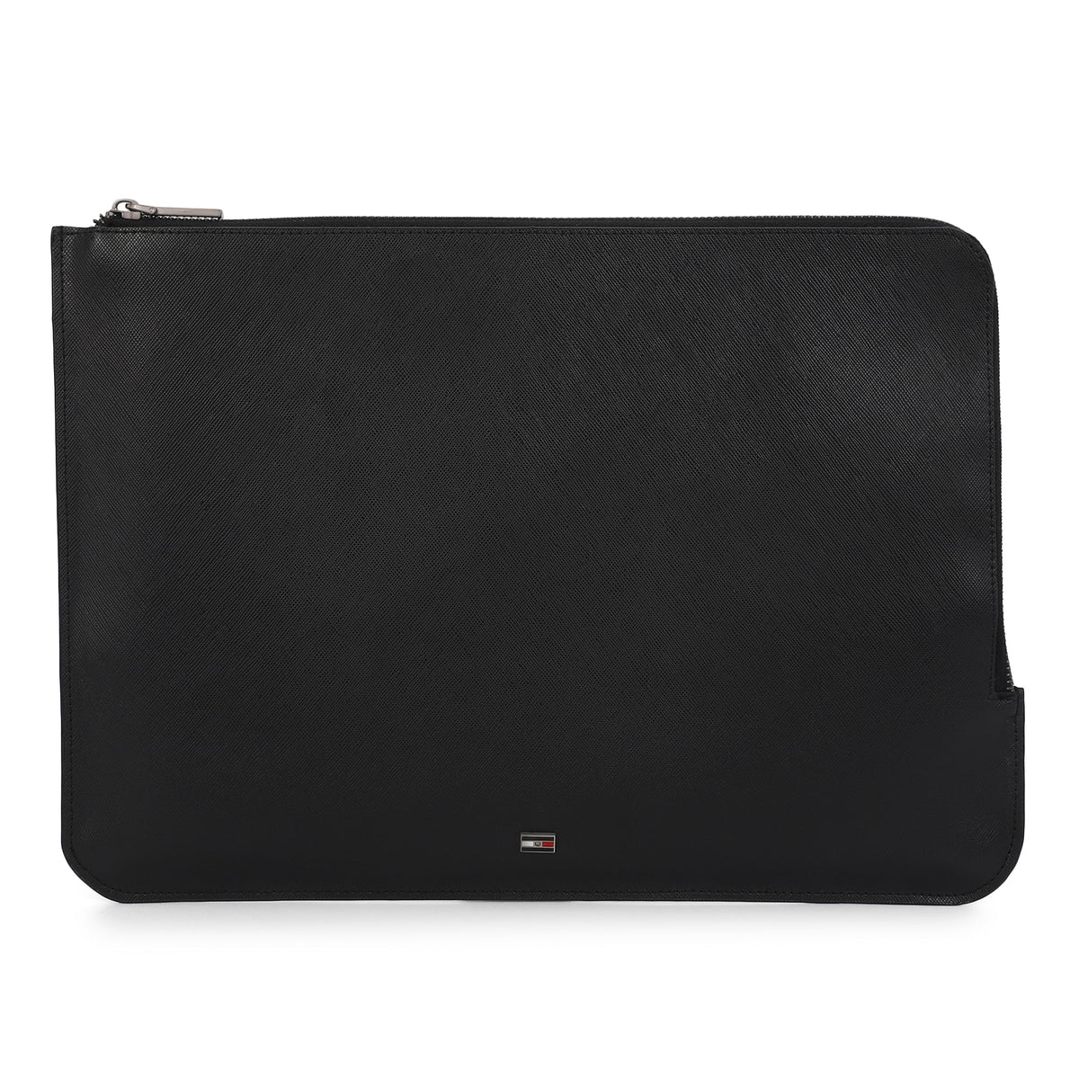 Slim black Spanish leather laptop sleeve for business and travel