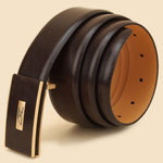 Signature Brown Leather Belt, Wallet & Keychain Combo