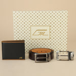 Tan Leather Belt, Wallet & Keychain Combo