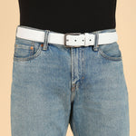 GIL White Feather-Edge Men's Leather Belt | Wrinkle-free