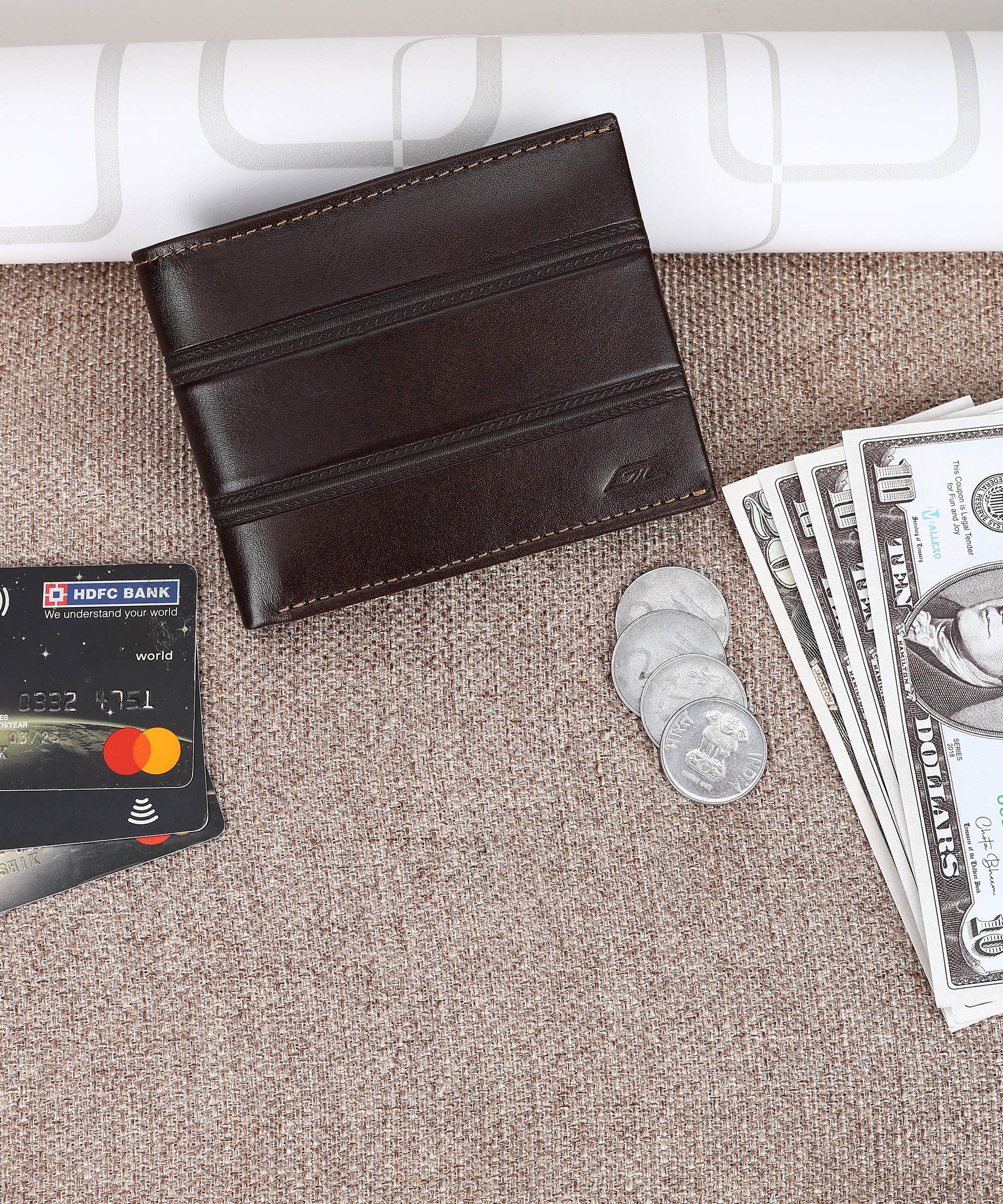 GIL Men's Bifold Leather Wallet with RFID | Embossed Full-Grain Leather