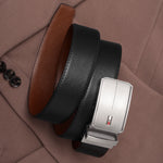 GIL Men's Reversible Auto-lock Leather Belt | Saffiano Wrinkle-free Leather