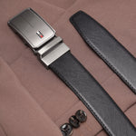 GIL Men's Reversible Auto-lock Leather Belt | Saffiano Wrinkle-free Leather