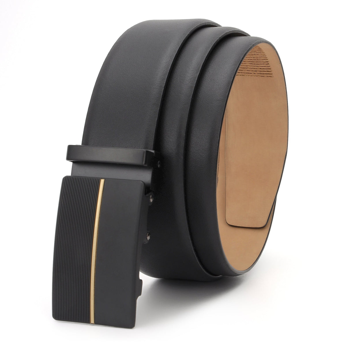 GIL men's premium black auto-lock leather belt in genuine Spanish leather