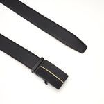 GIL men's black leather belt showing the auto-lock buckle