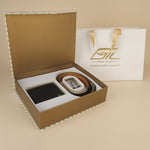 Tan Leather Belt, Wallet & Keychain Combo