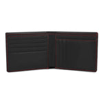 GIL Men's Bifold Leather Wallet with RFID | Black Full-Grain Leather | Red Stitching