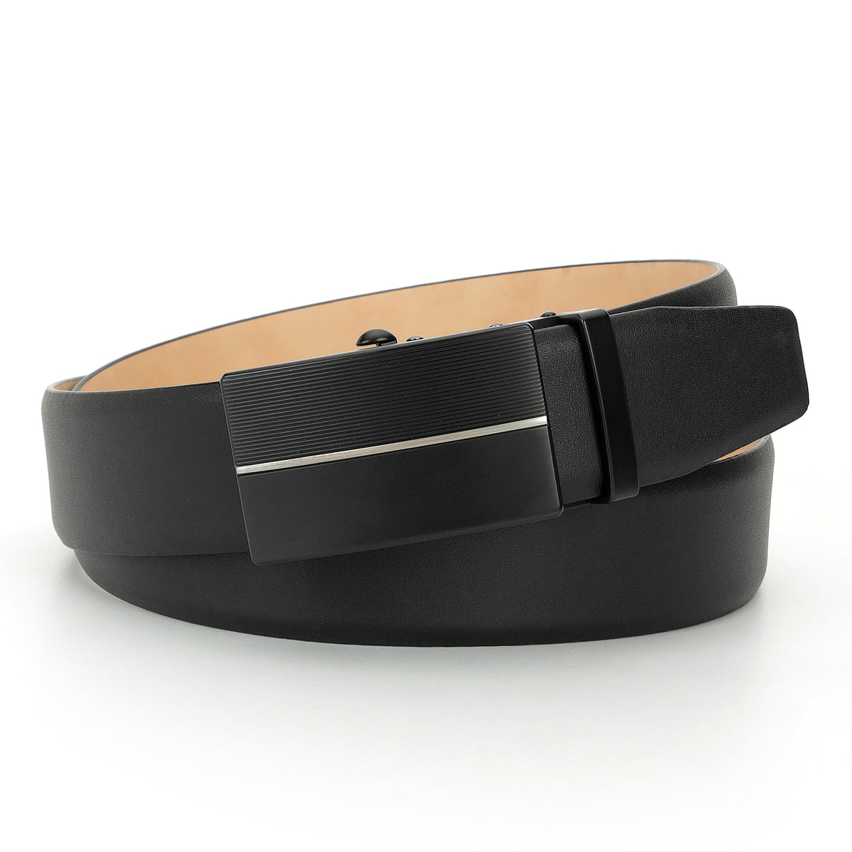 GIL men's black leather belt with gold buckle