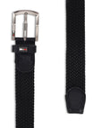 GIL Luxury Black Woven Stretch Men's Belt with Leather Detailing
