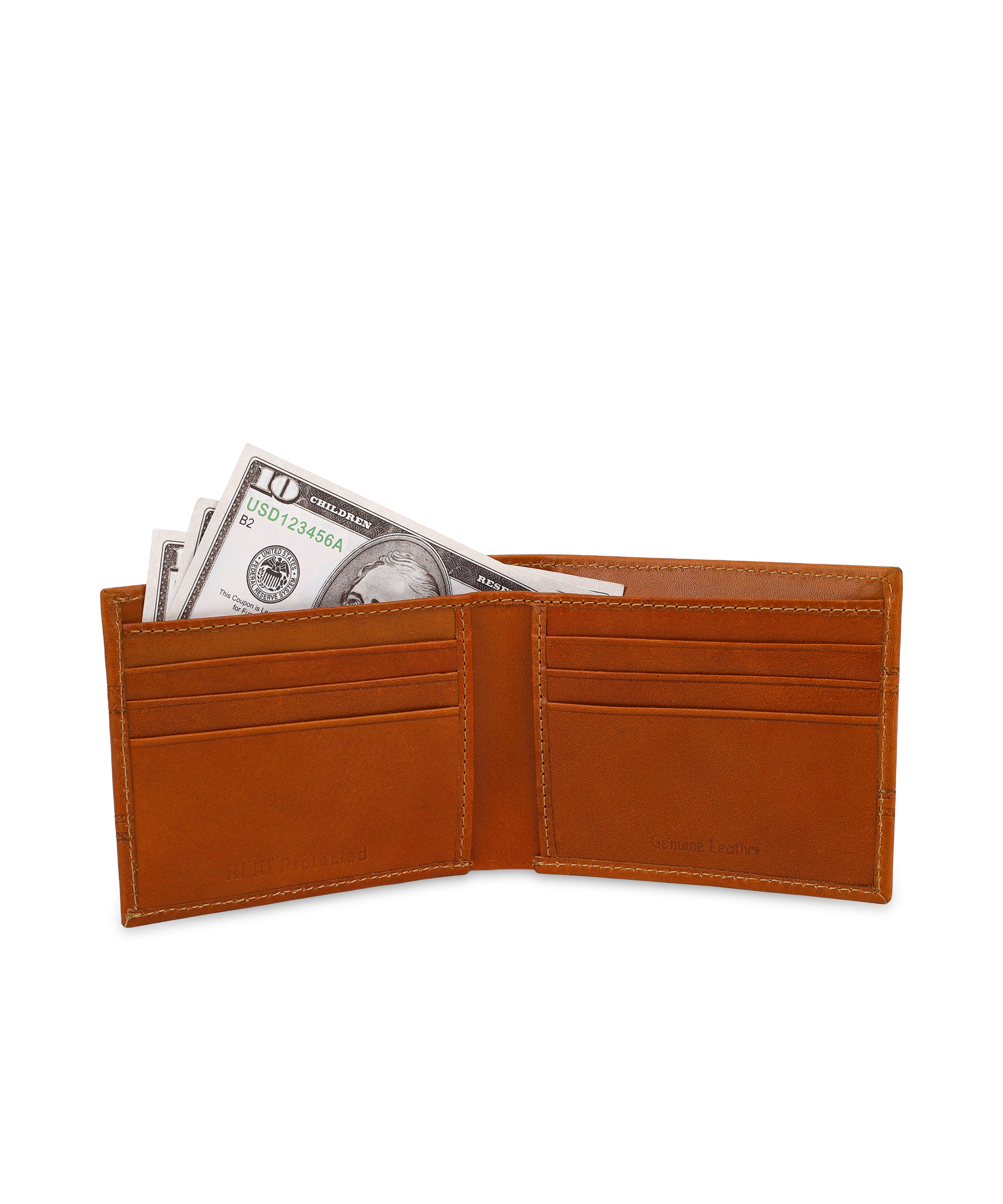 GIL Men's Bifold Leather Wallet with RFID | Embossed Full-Grain Leather
