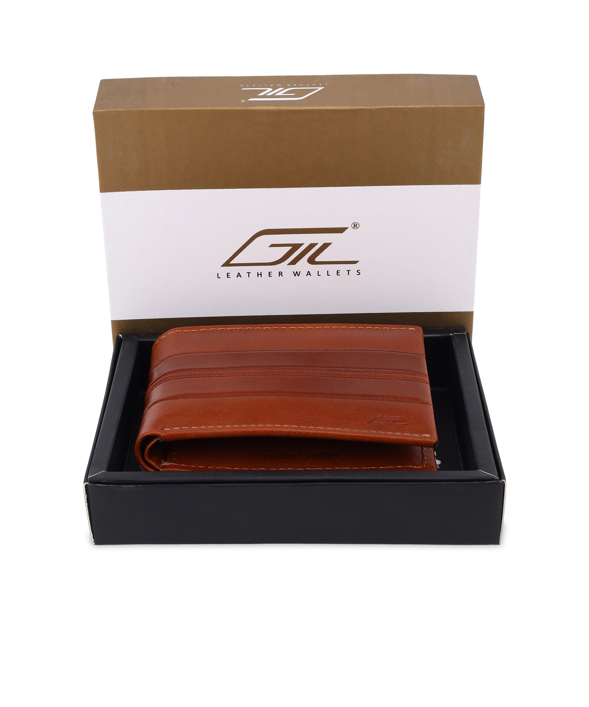 GIL Men's Bifold Leather Wallet with RFID | Embossed Full-Grain Leather