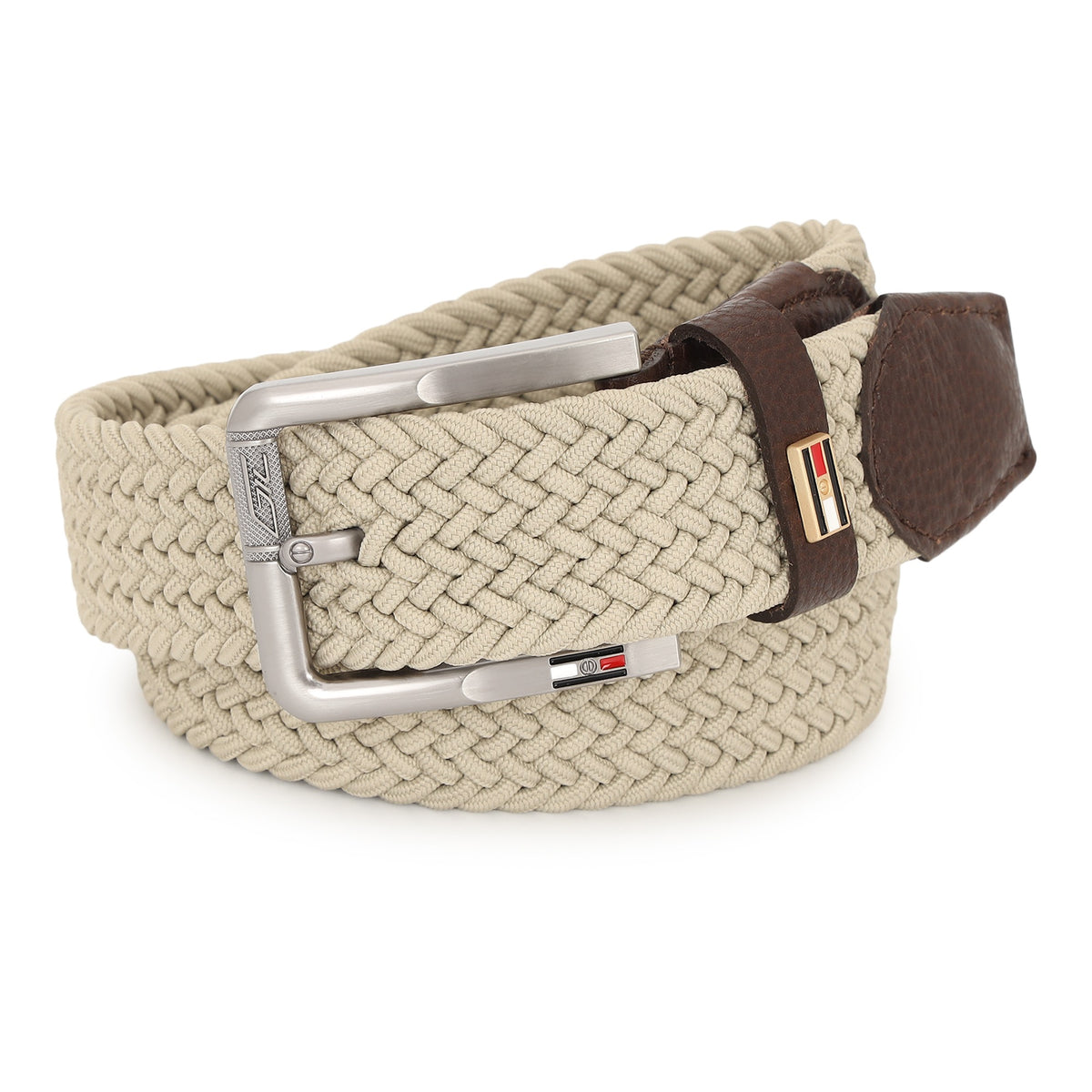 GIL Luxury Stretch Men's Belt - Off-white woven stretch belt lifestyle image