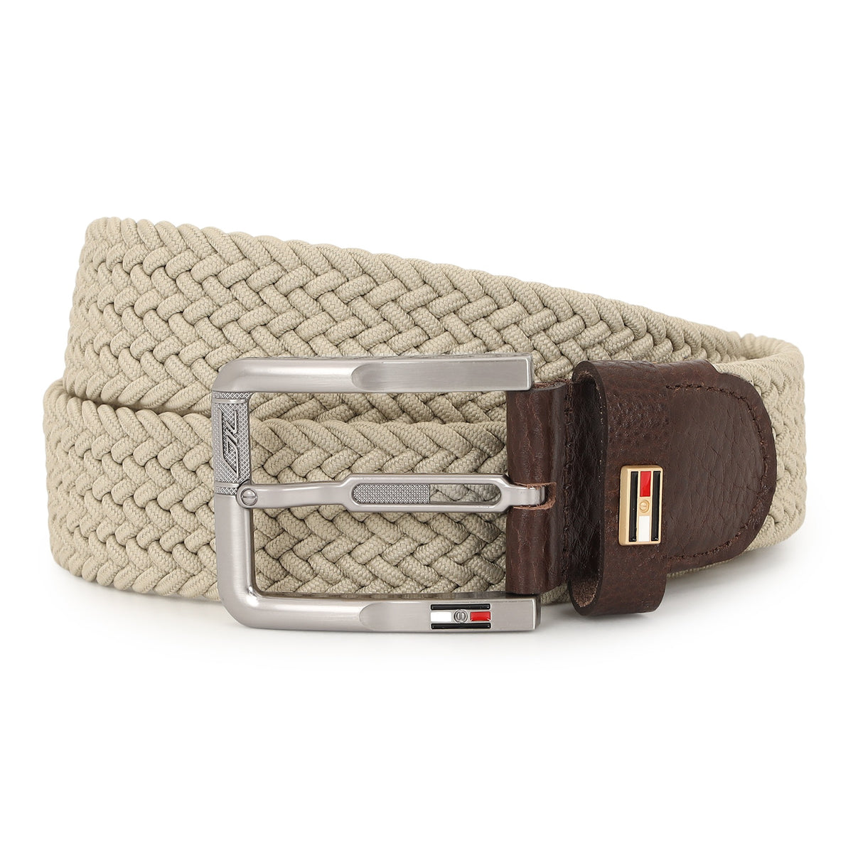 GIL Luxury Stretch Men's Belt - Off-white woven stretch belt flat view