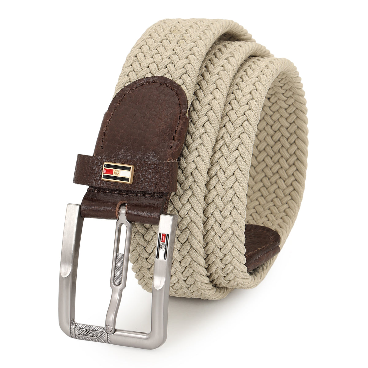 GIL Luxury Stretch Men's Belt - Off-white woven stretch belt rolled view