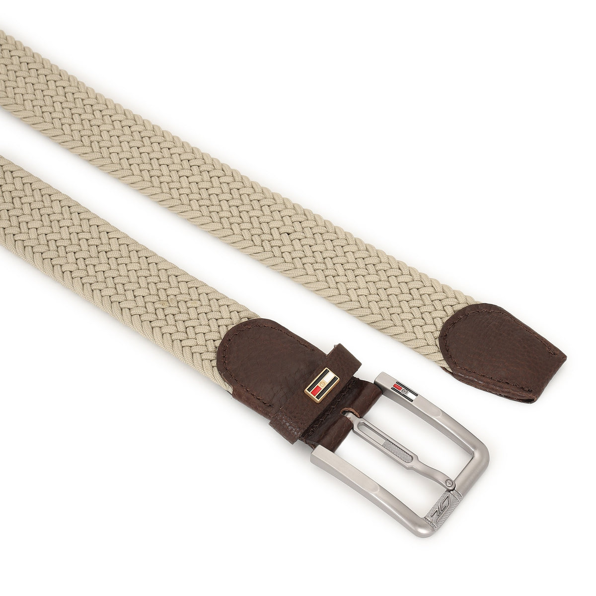 GIL Luxury Stretch Men's Belt - Off-white woven stretch belt buckle view