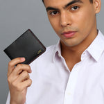 GIL Men's Bifold Leather Wallet with RFID | Black Full-Grain Leather | Red Stitching